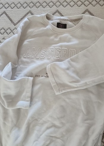 10 Yaş Beden beyaz Renk Erkek çocuk Beyaz Sweatshirt Uzun Kollu Rahat Kesim