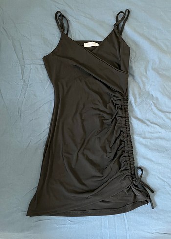Siyah Drapeli Mini Elbise