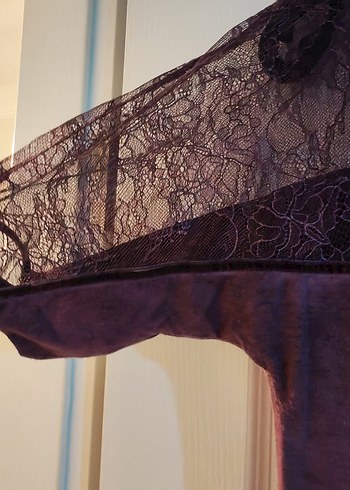 s Beden bordo Renk Bordo Dantel Detaylı Vintage Kadın Bluz