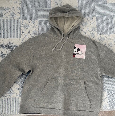 Mickey Mouse desenli yarı kot kapşonlu sweatshirt