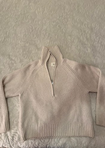H&M Bej Yarım Fermuarlı Yünlü Kadın Kazak