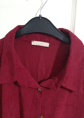 Bordo Uzun Kollu Düğmeli gömlek - Görsel 2