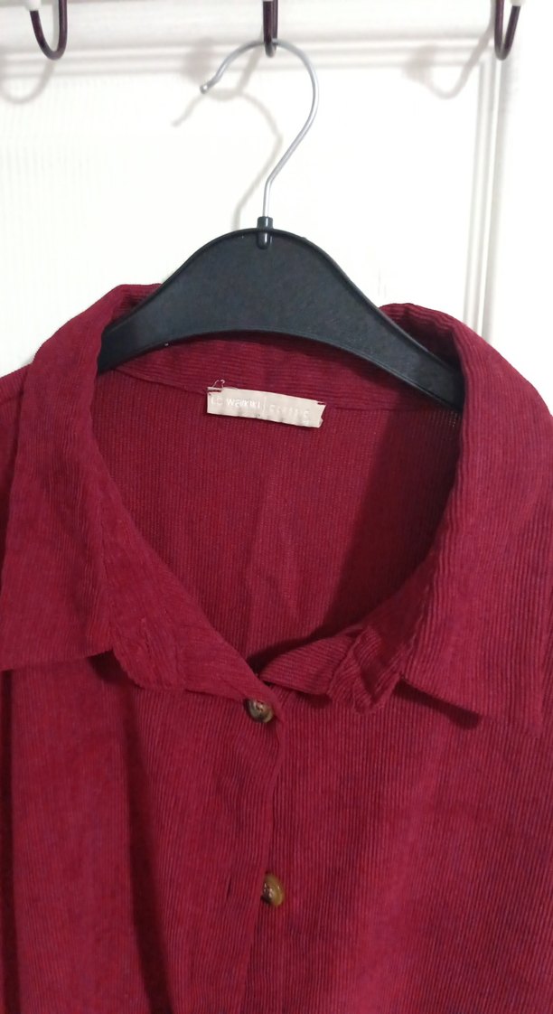 Bordo Uzun Kollu Düğmeli gömlek - Görsel 2