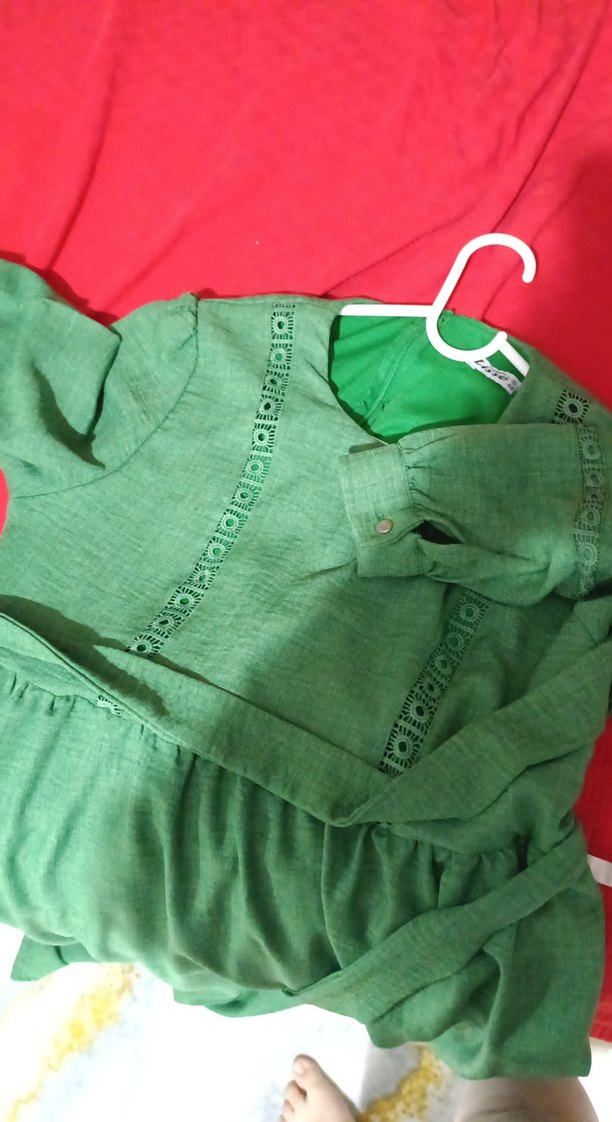 Yeşil Kuşaklı Uzun Kadın Elbise - Görsel 4