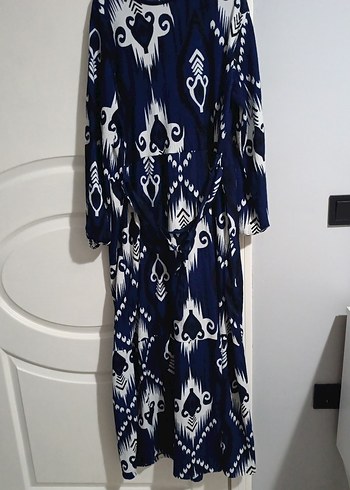 Uzun Kol Drapeli Bağlama Desenli Kadın Elbise - Görsel 2