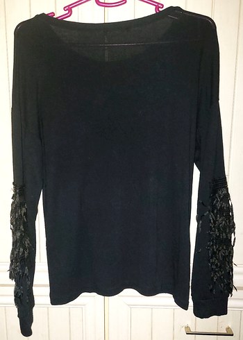 Siyah Uzun Kollu püsküllü Kadın Bluz - Görsel 5