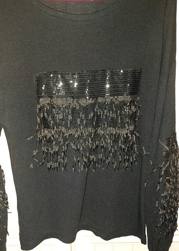 Siyah Uzun Kollu püsküllü Kadın Bluz - Görsel 4