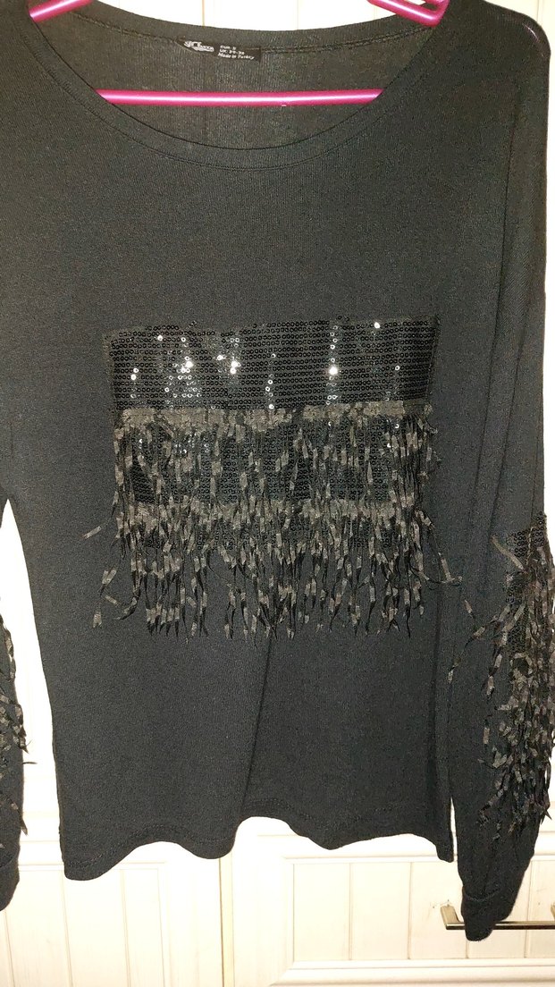 Siyah Uzun Kollu püsküllü Kadın Bluz - Görsel 4