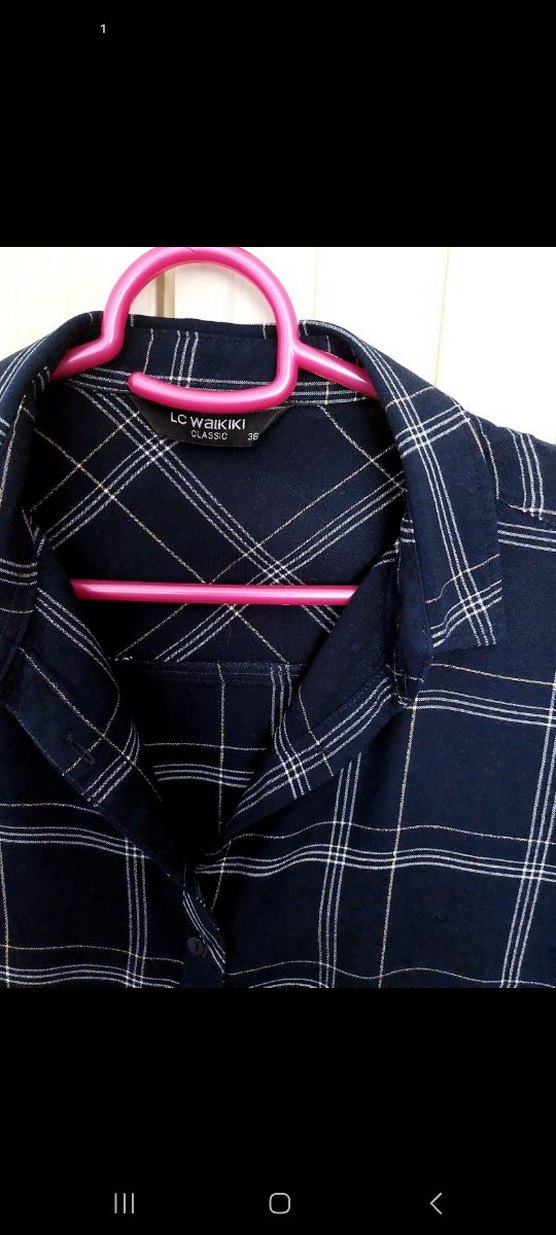 Lacivert ekoseli Kadın Gömlek - Görsel 2