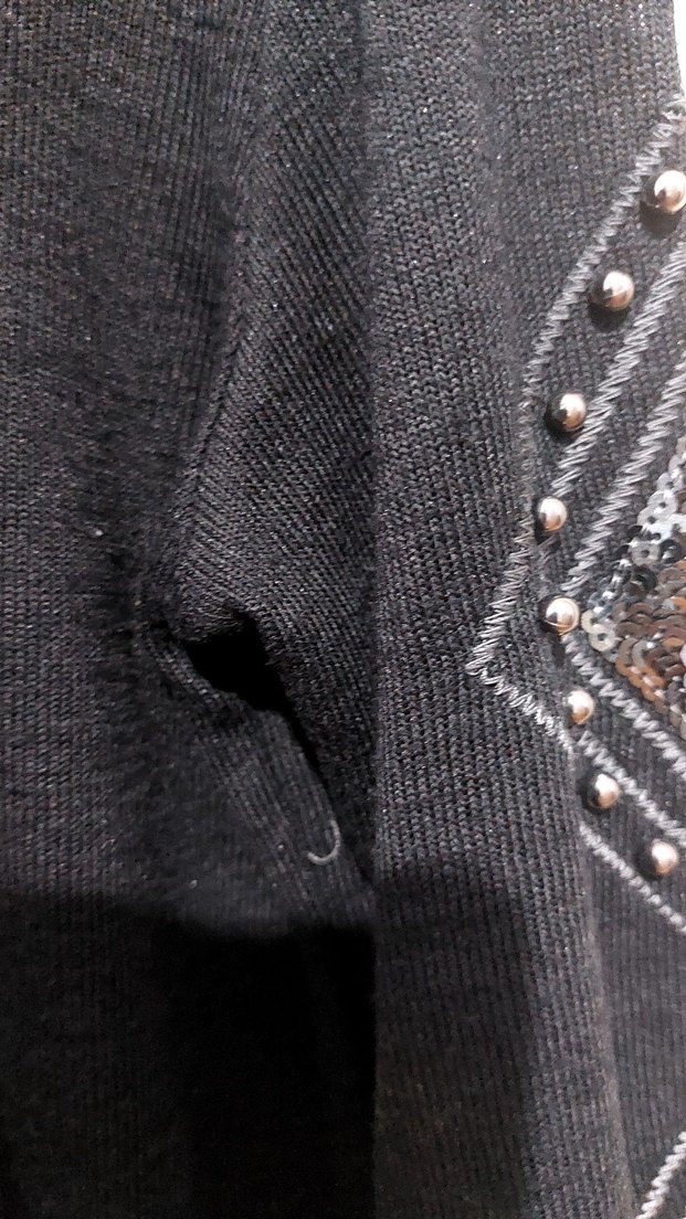 Siyah, kolları payet ve boncuk detaylı Uzun Kollu triko - Görsel 5