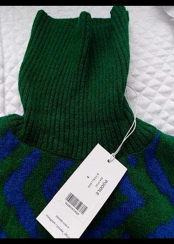 Yeşil Mavi Zebra Desenli Boğazlı Kadın Kazak - Görsel 5