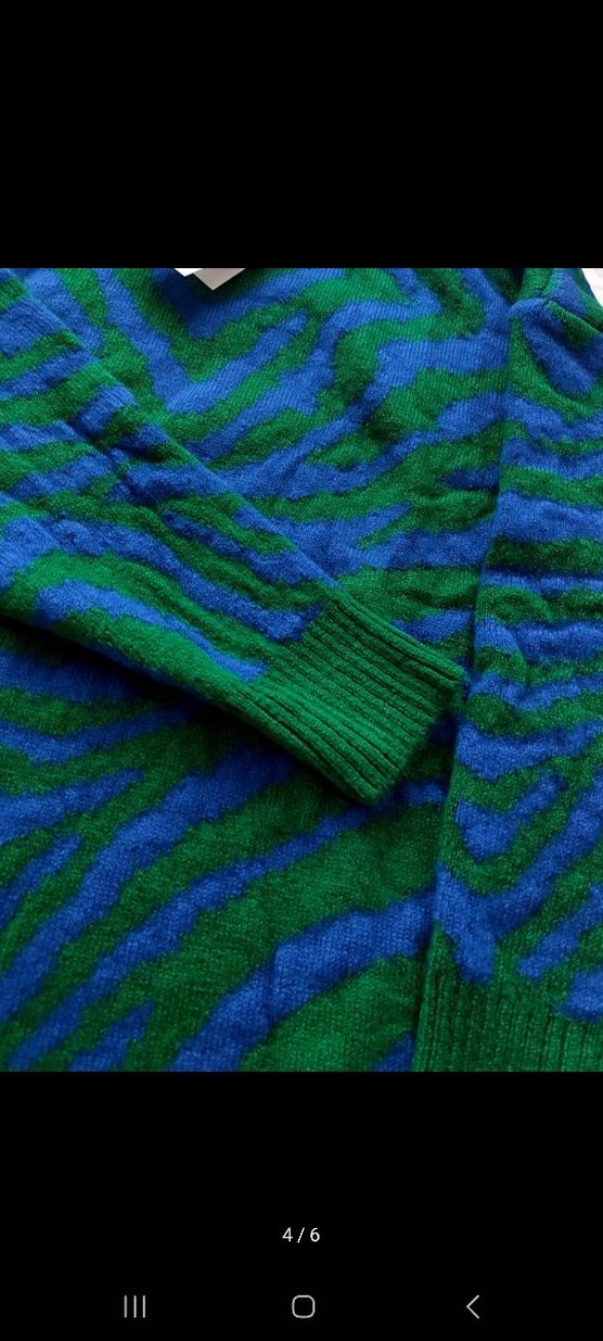 Yeşil Mavi Zebra Desenli Boğazlı Kadın Kazak - Görsel 4