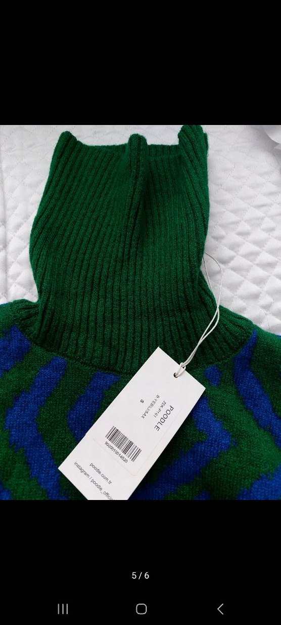 Yeşil Mavi Zebra Desenli Boğazlı Kadın Kazak - Görsel 5