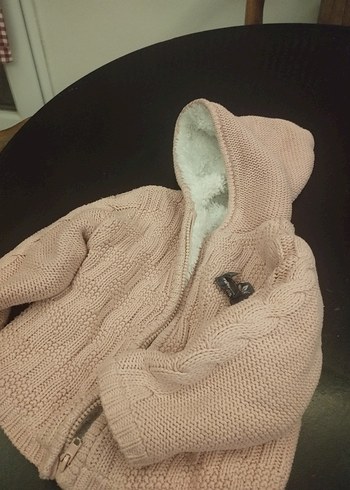 12-18 Ay Beden Kız Çocuk Kapüşonlu Bej Örgü Hırka