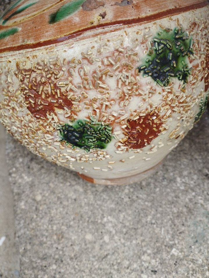 Pastel Renkli Bej Seramik antika küp, vazo - Görsel 4