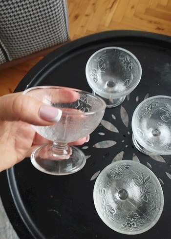 nostaljik  Desenli Şeffaf Cam reçellik ,Kase Seti - Görsel 2