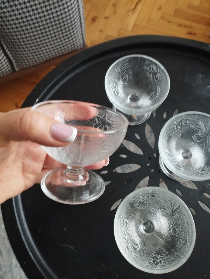 nostaljik  Desenli Şeffaf Cam reçellik ,Kase Seti - Görsel 2