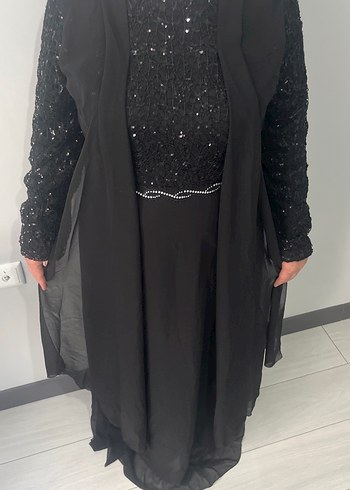 Siyah Uzun Kollu Payetli Gotik Abiye - Görsel 3
