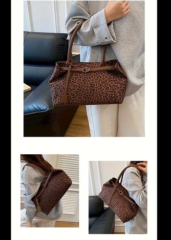 Leopar Desenli Kahverengi Süet Kadın Çanta - Görsel 2