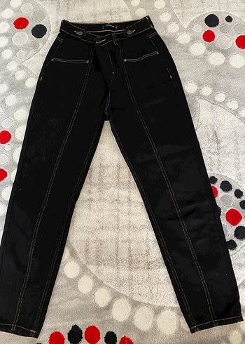 Zara Tokalı Siyah Kadın Denim Pantolon