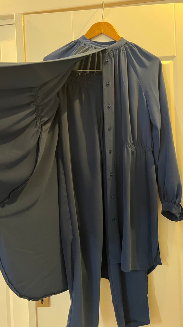 Uzun Lacivert Salaş Kadın Tunik Pantalon Takım - Görsel 2