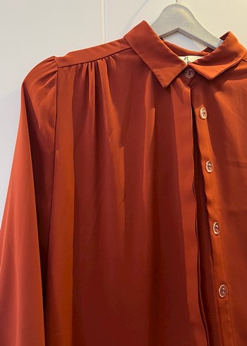 Düğmeli Uzun Turuncu Kadın Tunik - Görsel 2