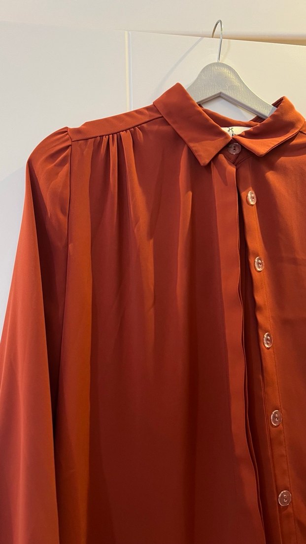 Düğmeli Uzun Turuncu Kadın Tunik - Görsel 2