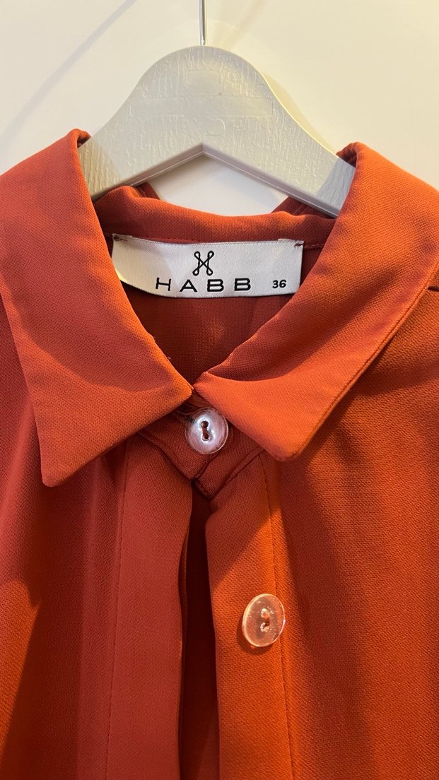 Düğmeli Uzun Turuncu Kadın Tunik - Görsel 3