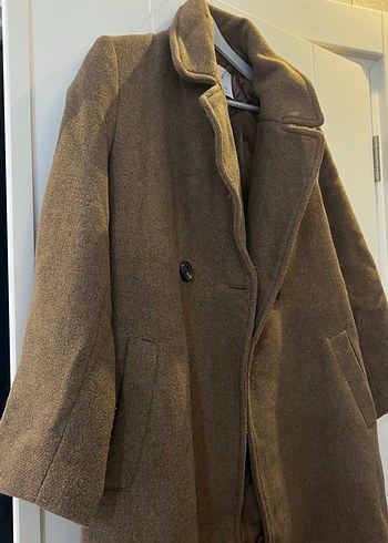 Düğmeli Kahverengi Midi Yün Kaban - Görsel 2