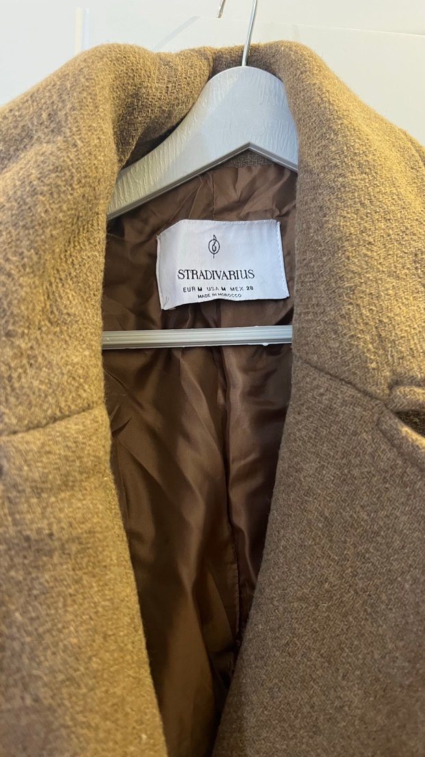 Düğmeli Kahverengi Midi Yün Kaban - Görsel 3