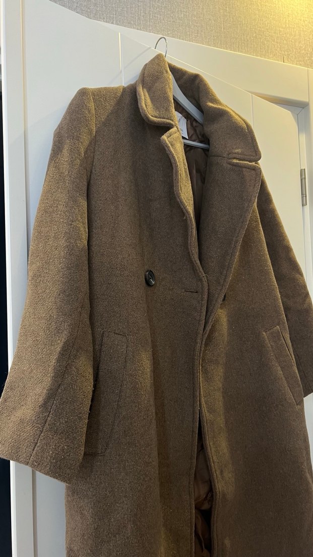 Düğmeli Kahverengi Midi Yün Kaban - Görsel 2