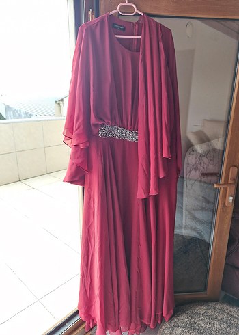 Bordo Drapeli Uzun Abiye Elbise - Görsel 2