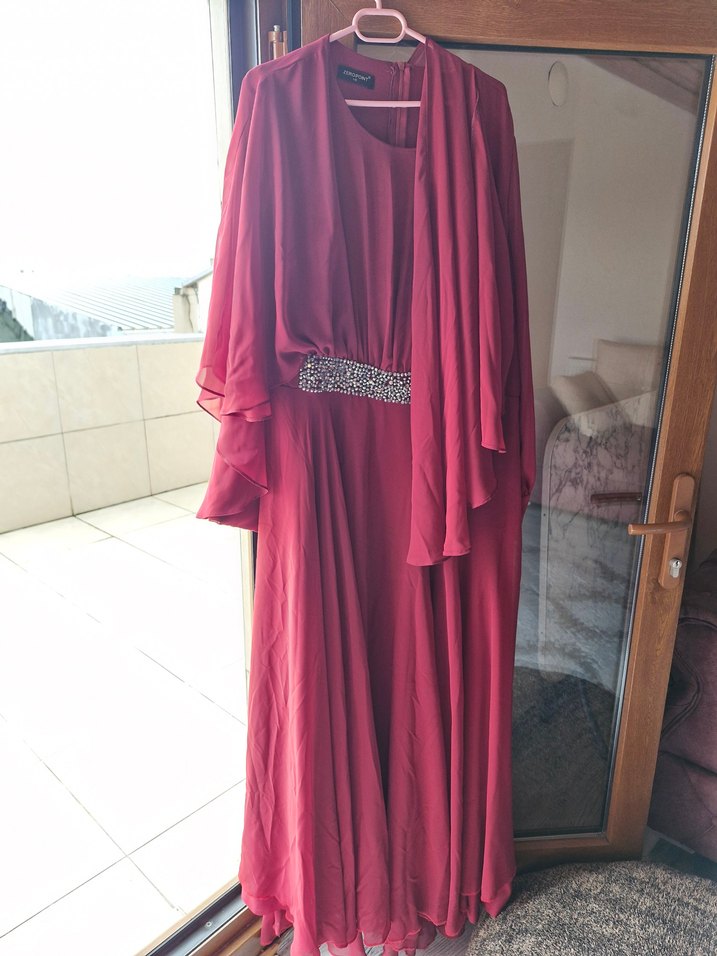 Bordo Drapeli Uzun Abiye Elbise - Görsel 2