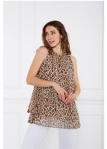 Şifon leopar bluz