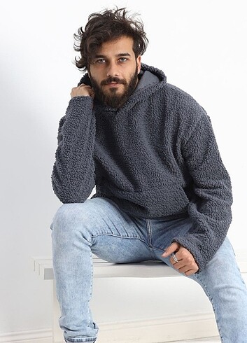 Peluş kanguru cep kapşonlu sweat