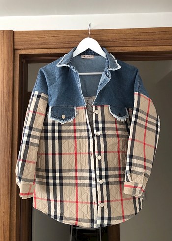 universal Beden Düğmeli Ekose Desenli Kadın Denim Ceket