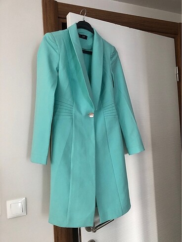 38 Beden turkuaz Renk Uzun blazer ceket