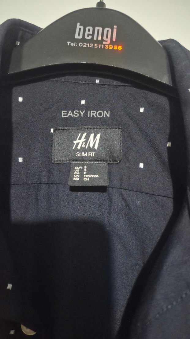H&M Lacivert Puantiyeli Uzun Kollu Erkek Gömlek - Görsel 2