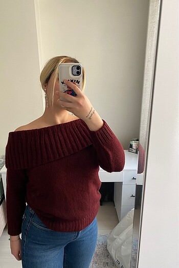 Zara Kayık yaka bordo kazak