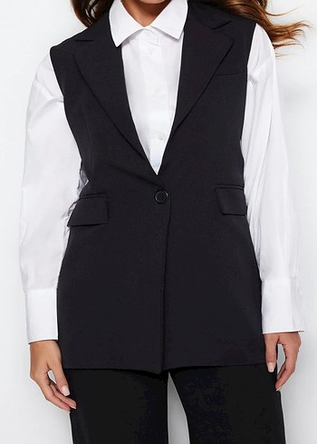 Siyah Düğmeli Kolsuz Ofis Yeleği - Görsel 2
