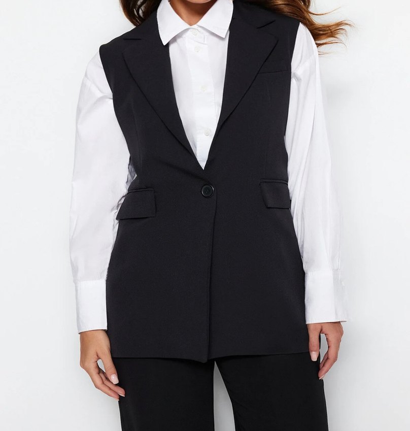 Siyah Düğmeli Kolsuz Ofis Yeleği - Görsel 2