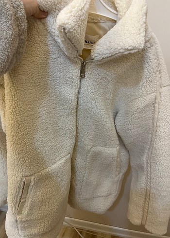 Bej Kadın Peluş Ceket, Yüksek Yakalı, Rahat Kesim - Görsel 4