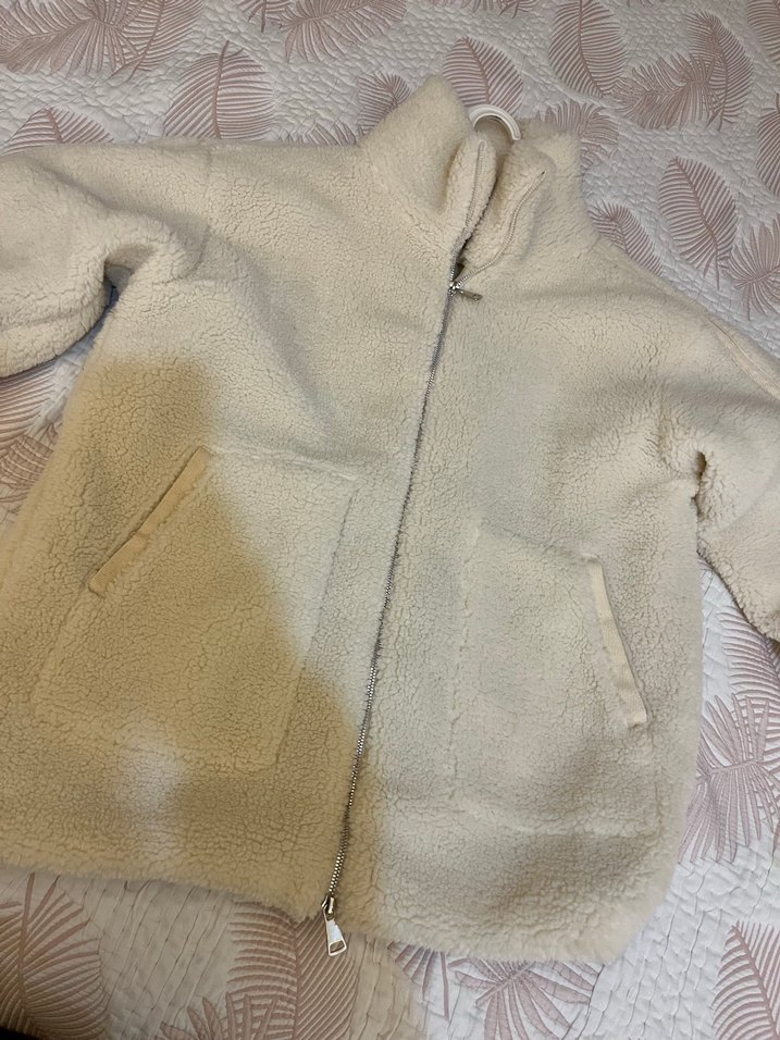 Bej Kadın Peluş Ceket, Yüksek Yakalı, Rahat Kesim - Görsel 3