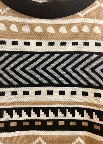 Bohem Uzun Kollu Desenli Örgü Kazak - Görsel 3