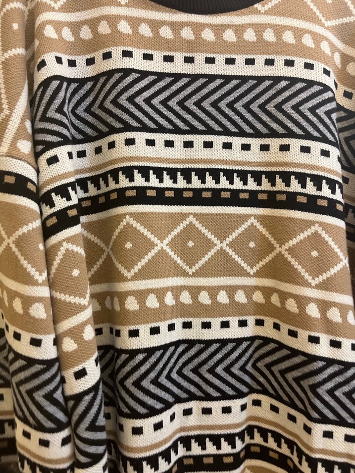 Bohem Uzun Kollu Desenli Örgü Kazak - Görsel 2