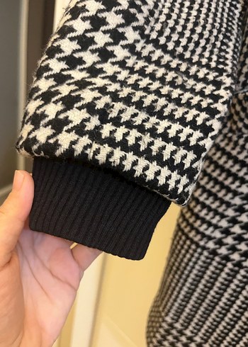 Düğmeli Gri Ekose Midi Kadın Kaban - Görsel 6