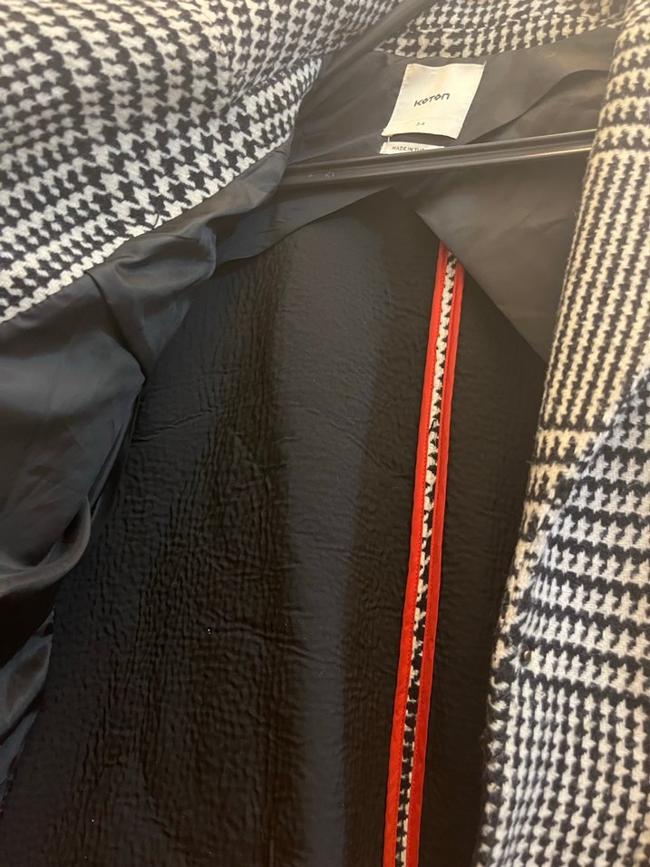 Düğmeli Gri Ekose Midi Kadın Kaban - Görsel 2