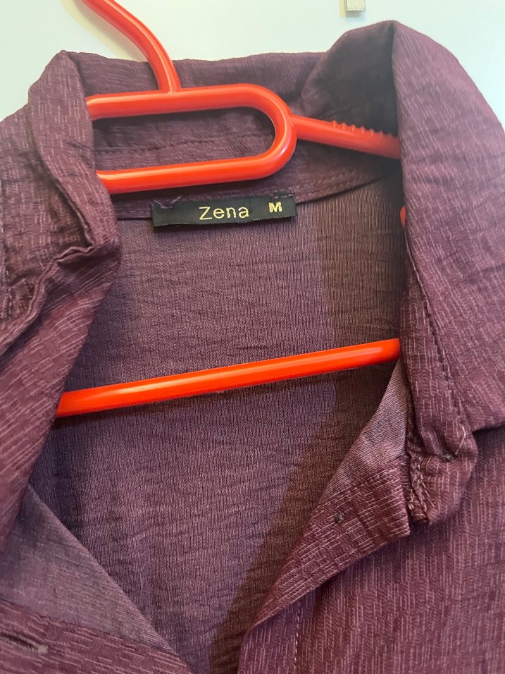 Bordo Nakışlı Uzun Kollu Kadın Keten Gömlek - Görsel 3