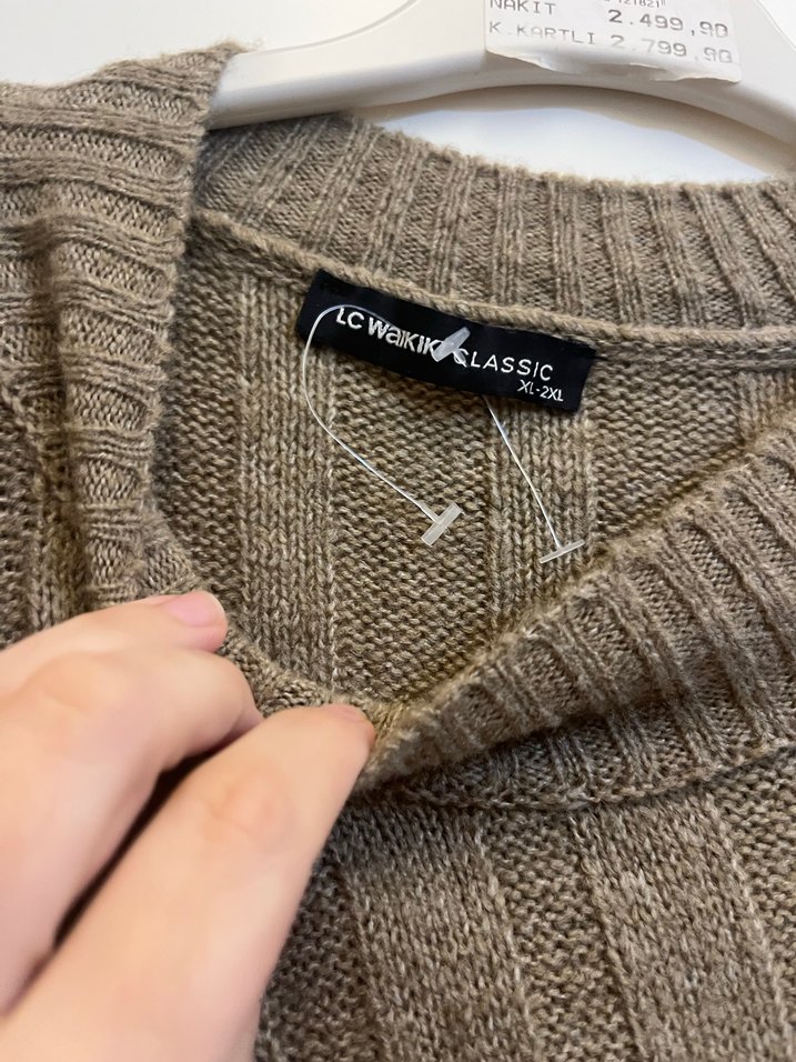 Kadın Kahverengi Triko Keten Kazak - Görsel 3