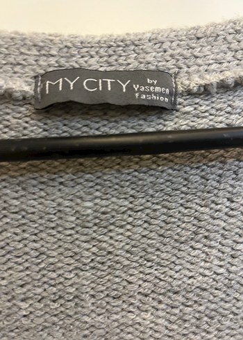 Gri Triko Midi Hırka Denim Detaylı - Görsel 4